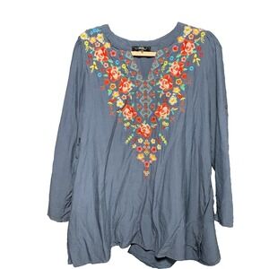 Womens Andree Embroidered Floral Tribal Western‎ Cowgirlcore Tunic Sz S Coastal